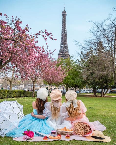 Picnic Under The Cherry Blossoms At The Eiffel Tower Eiffel Tower Photography Paris Photography