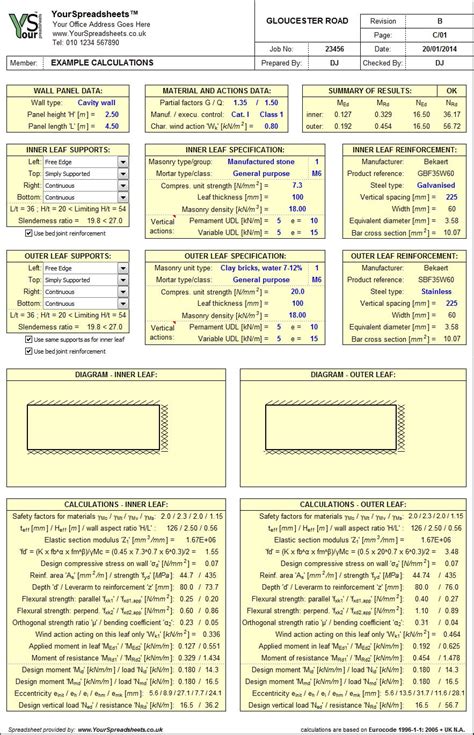 Masonry Wall Panel Design Spreadsheet To Eurocode