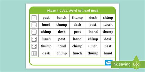 Phase 4 Cvcc Word Roll And Read Mat 6 Teacher Made