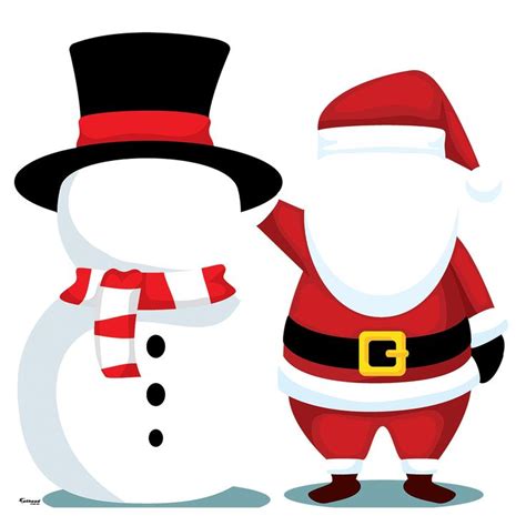 A Snowman And Santa Claus Standing Next To Each Other