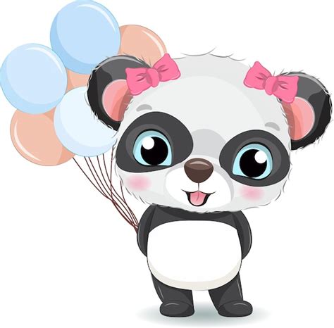 Premium Vector Cute Panda Girl With Balloons Vector