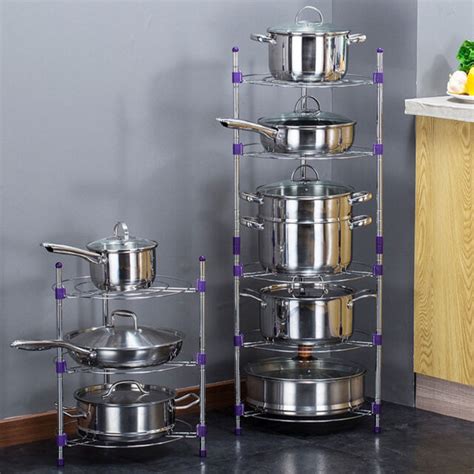 Kitchen Pot Stand Tier Frying Pan Rack Holder Chrome Saucepan Shelf