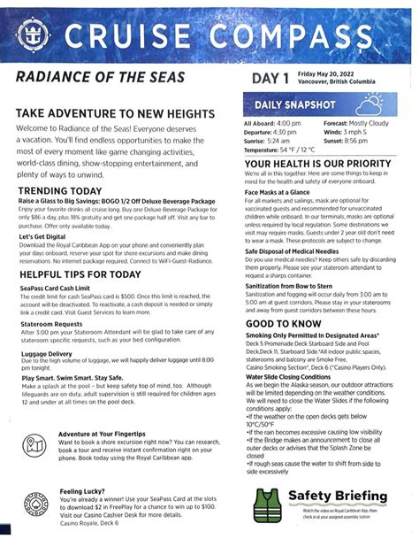 Radiance Of The Seas 7 Night Northbound Alaska Cruise Compass May 20