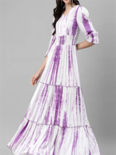 Buy Deebaco Tie And Dye V Neck Puff Sleeves Fit And Flare Maxi Dress