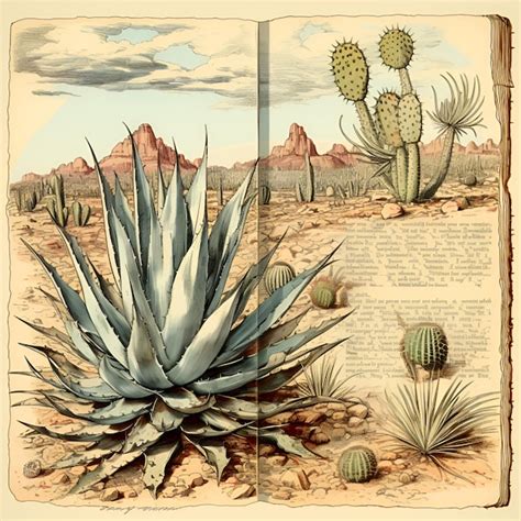 Premium Ai Image Book Illustration Of Agave Plant Growing In Desert