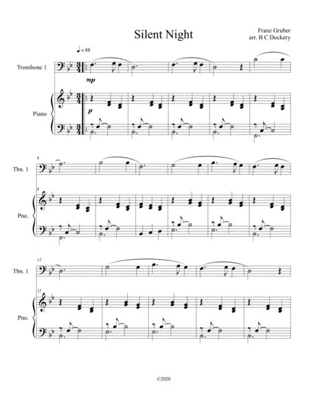 Silent Night Trombone Solo With Optional Piano Accompaniment Arr B C Dockery Sheet Music