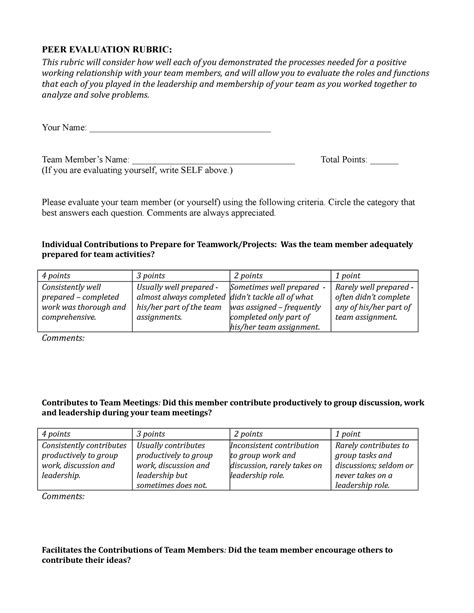 Peer Evaluation Rubric That Makes You Happy Peer Evaluation Rubric This Rubric Will Consider