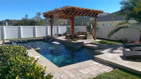 Pool With Pergola And Rain Waterfall Swimming Pool Hot Tub