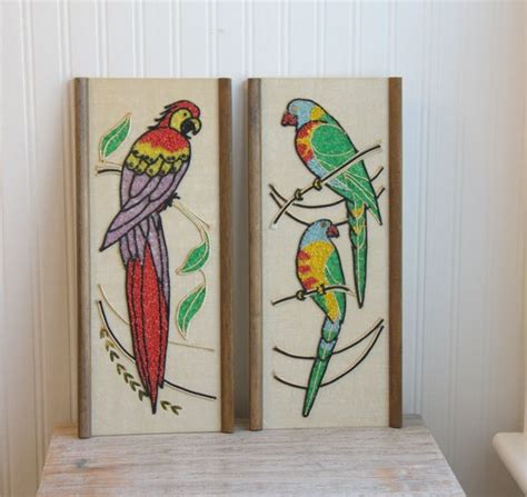 Parrots Wall Art Gravel Art Bright Tropical Colors Vintage Etsy