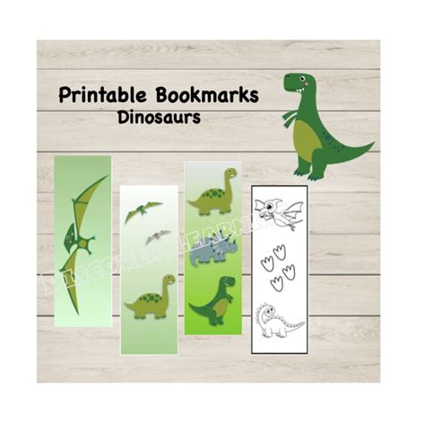 Dinosaur Bookmarks Printable Bookmarks Set Of 4 Party Etsy