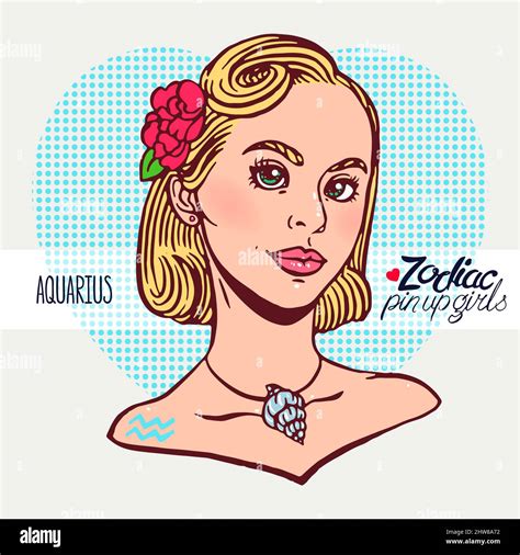 Zodiac Signs Aquarius As A Girl In The Style Of Pin Up Hand Drawn