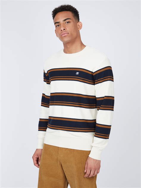 Towelling Stripe Crew Neck Jumper Ivory