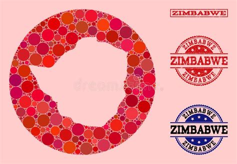 Hole Round Map Of Zimbabwe Mosaic And Scratched Stamp Stock