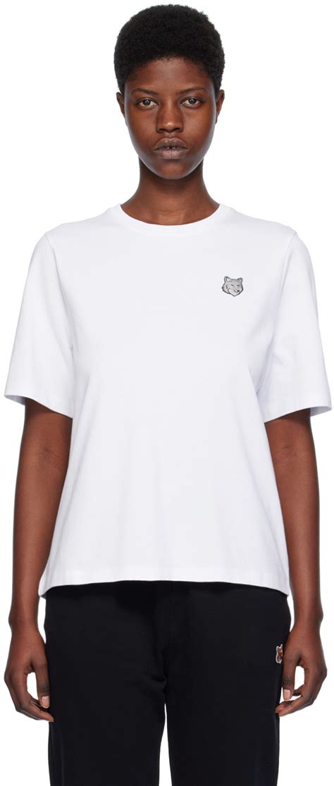 White Bold Fox Head T Shirt by Maison Kitsuné on Sale