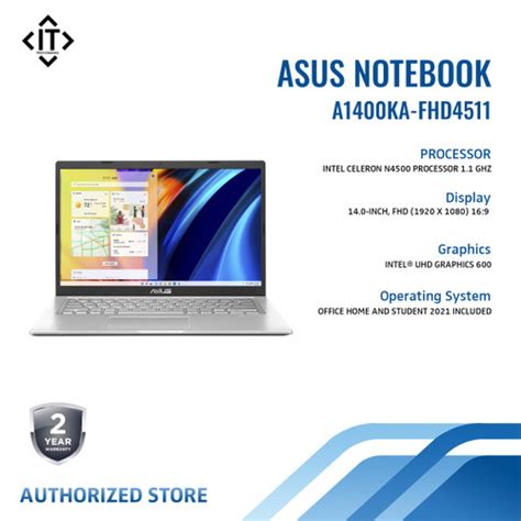 Promo Asus Laptop Vivobook FHD 14 A1400KA Intel Celeron N4500 8GB 512GB