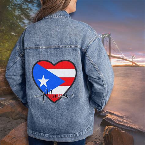 Custom Puerto Rican Mama Heart Flag Denim Jacket Latina Jean Jacket Tia Boricua Hija