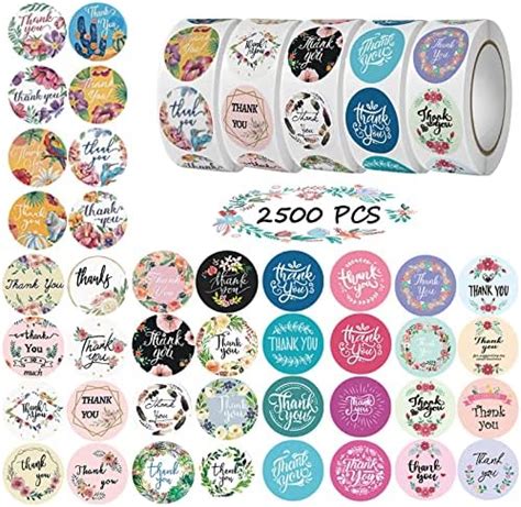 Thank You Stickers Rolls Pcs Inch Floral Designs Thank You