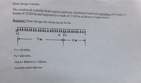 Solved Shear Design Example The Reinforced Concrete Beam Chegg