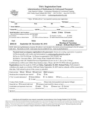 Fillable Online Lsc Tma Registration Form Administration Of Medications