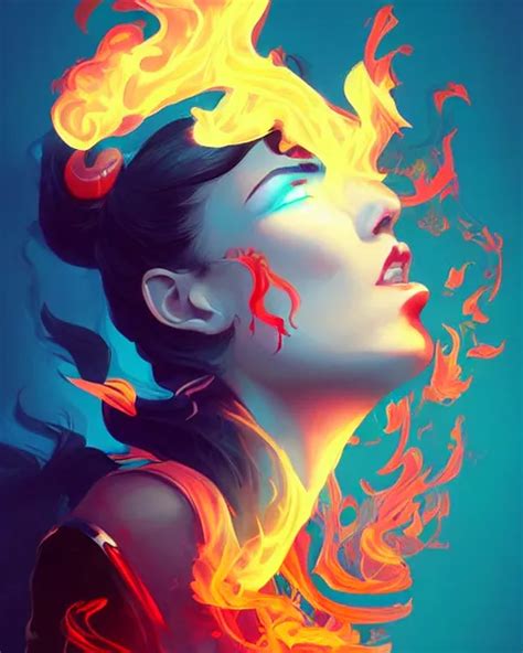 Ink Smoke Flaming Beauty Portrait By Artgerm Petros Stable