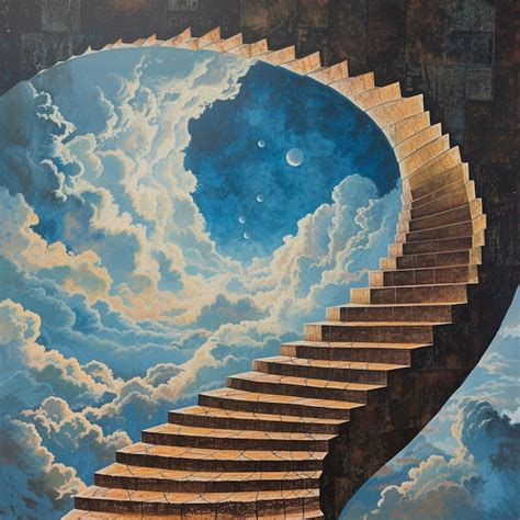 Painting Of A Stairway Leading To A Moon And Clouds Generative Ai