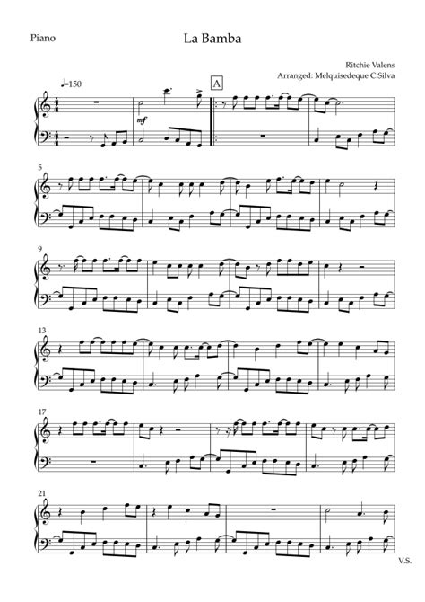 La Bamba Sheet Music Ritchie Valens Piano Solo