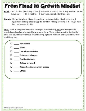 From Fixed To Growth Mindset Worksheets