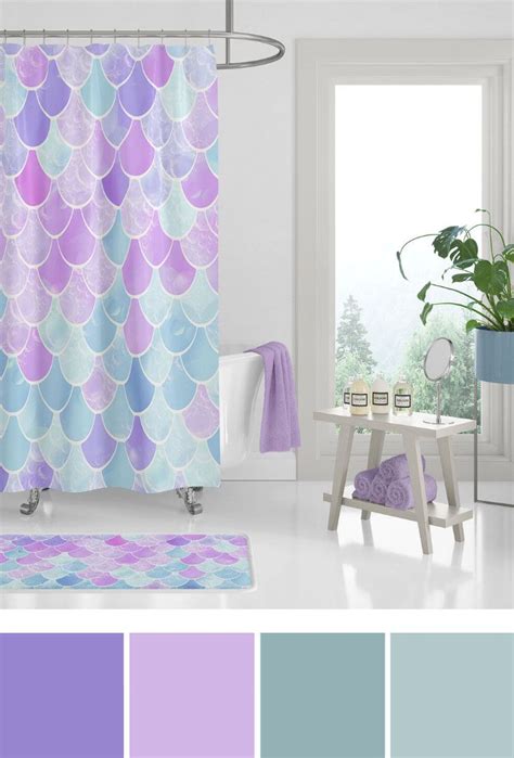 Home Decor Bathroom Colors Pretty Mermaid Shower Curtain For Girls