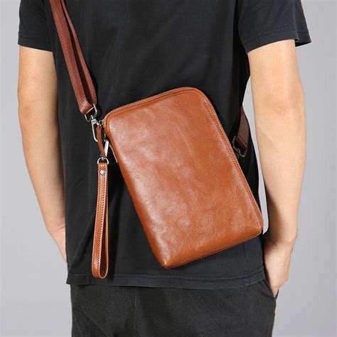 Genuine Leather Mens Clutch Cool Wallet Zipper Clutch Messenger Bag Ch