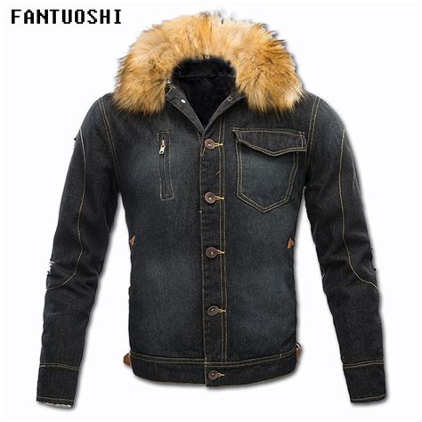 Chaqueta De Mezclilla Gruesa De Cuello De Piel De Hombre A La Moda M S