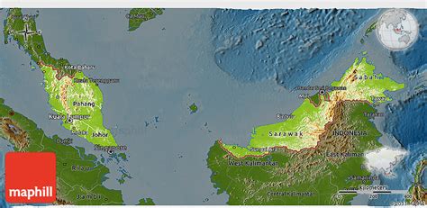 Physical 3D Map of Malaysia, darken