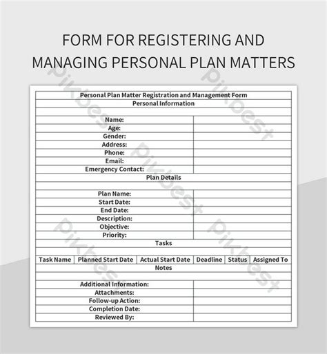 Optimizing Form For Personal Plan Registration And Management Excel