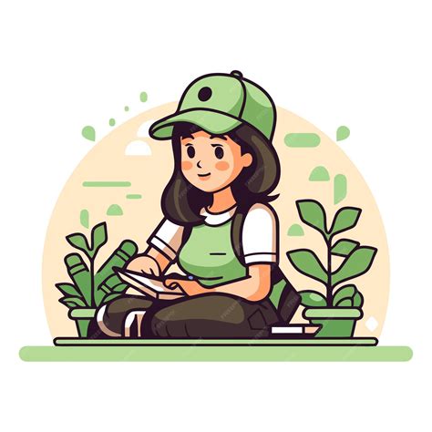 Premium Vector Young Woman Sitting On The Grass And Reading A Book