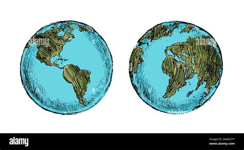 Vector Single Sketch Globe Illustration Isolation On White Background