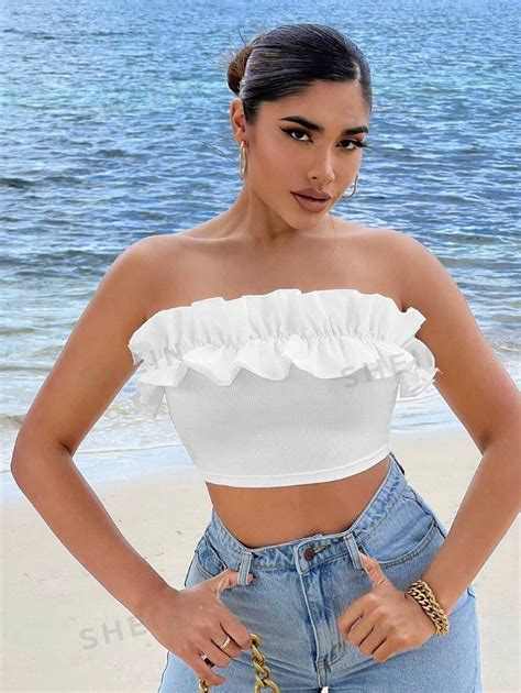 Shein Sxy Ruffle Trim Crop Tube Top Shein Usa