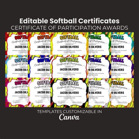 Softball Awards Printable Softball Team Certificate Bundle Editable