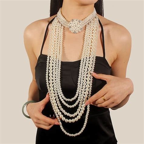 Earrings Pearl Necklace Choker Pcs Flapper Accessories Retro Vintage