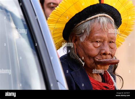 Emmanuel Macron Receives The Cacique Raoni Metuktire Grand Chief Of