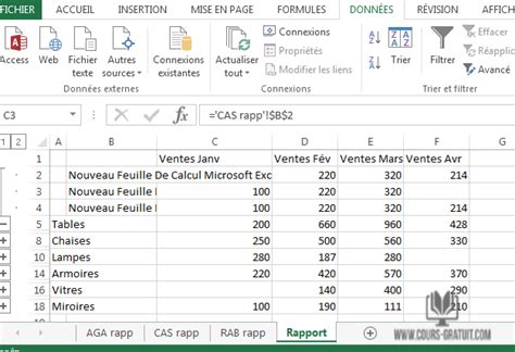 Tutoriel Excel Tableau récapitulatif de feuilles de calcul