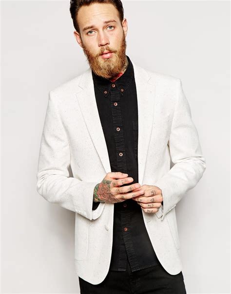 Lyst Asos Skinny Fit Blazer In Jersey In Natural For Men