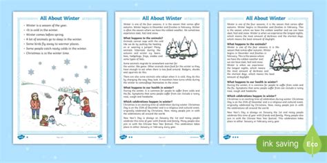 Winter Reading Comprehension Pdf Differentiated Worksheets