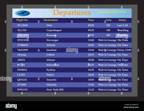 An Vector Illustration Of An Airport Departures Monitor Showing Flight