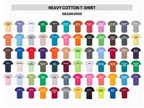 Gildan 5000 Color Chart Color Gildan 5000 Heavy Cotton Etsy Hong Kong