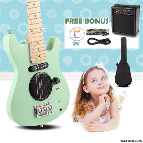 30” Kids Electric Guitar With Built In Speaker Pack And Amp Apple Green