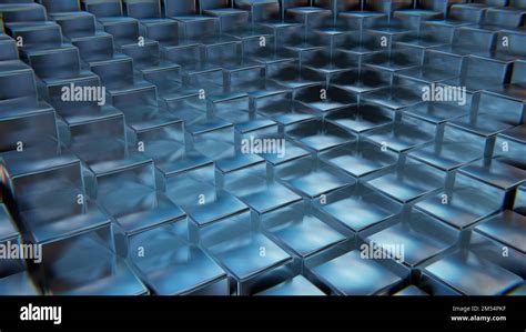 Digital Cubic Abstract Background Of Blue Color Metal Squares