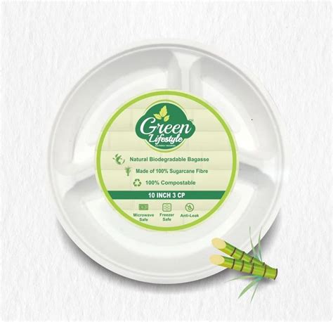 10 3CP Sugarcane Bagasse Compartments Plates At Rs 3 80 Piece Bagasse