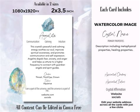 400 Editable Watercolor Crystal Meaning Cards Printable Etsy