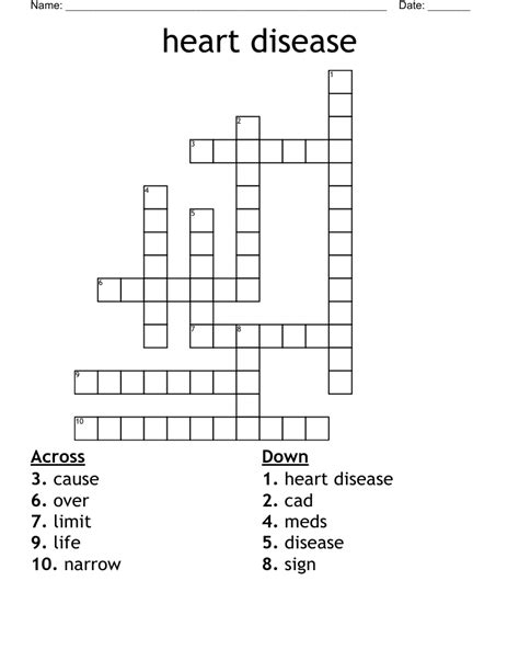 Heart Disease Crossword Wordmint