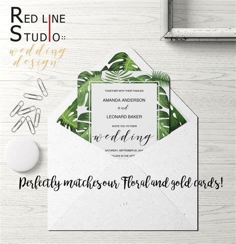 Tropical Leaves Envelope Liner Template Tropical Wedding Etsy