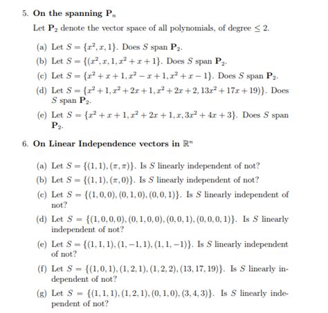 Solved 5 On The Spanning Pn Let P2 Denote The Vector Space